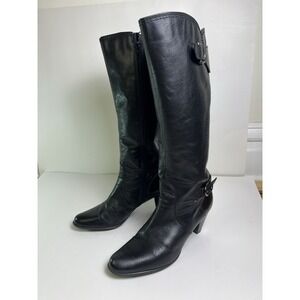 Clarks Artisan Knee High Boots Black Leather Top Side Buckle Women's Size 9M